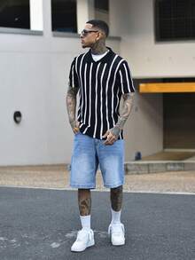 Devon Thys Men's Contrast Color Hollow Knit Cardigan, Fashionable For Summer, Fall - Black and White - View 6