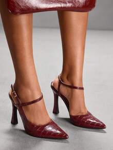 CUCCOO SZL 女士尖头搭扣设计时尚高跟鞋，适合日常穿着 - 復古紅色 - 查看 2