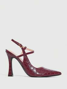 CUCCOO SZL 女士尖头搭扣设计时尚高跟鞋，适合日常穿着 - 復古紅色 - 查看 4