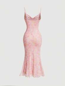 SHEIN MOD Ladies Romantic Pink Floral Ombre Dress For Spring Outfit - Pink - View 2