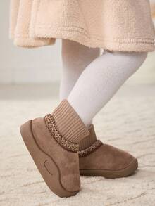 Cozy Pixies 秋冬百搭休闲时尚百搭毛绒加厚保暖可爱柔软婴儿雪地靴、踝靴、拖鞋 - 卡其色 - 查看 3