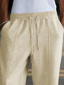 Manfinity Hypemode Quần thể thao nam màu trơn, cạp chun, dáng rộng, kiểu dáng thường ngày, có dây rút. - Màu Khaki - Xem 3