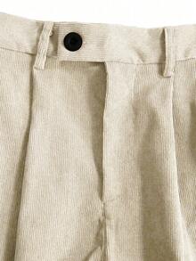 Claim Dot 男士宽松斜插口袋褶裥长裤，外出时尚纯色长款宽松休闲裤，送给丈夫、男友的礼物，男士灯芯绒裤，超大码裤，宽松裤，Y2K风格 - 米色 - 查看 3