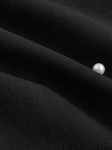 SHEIN MOD 女士黑色迷你连衣裙，饰有白色蝴蝶结和珍珠，冬季短款连衣裙，正式场合连衣裙，节日连衣裙，派对连衣裙，新年晚礼服