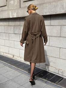 Lavishia 仿麂皮棕色保暖内衬优雅时尚通勤风衣 - 卡其色 - 查看 2