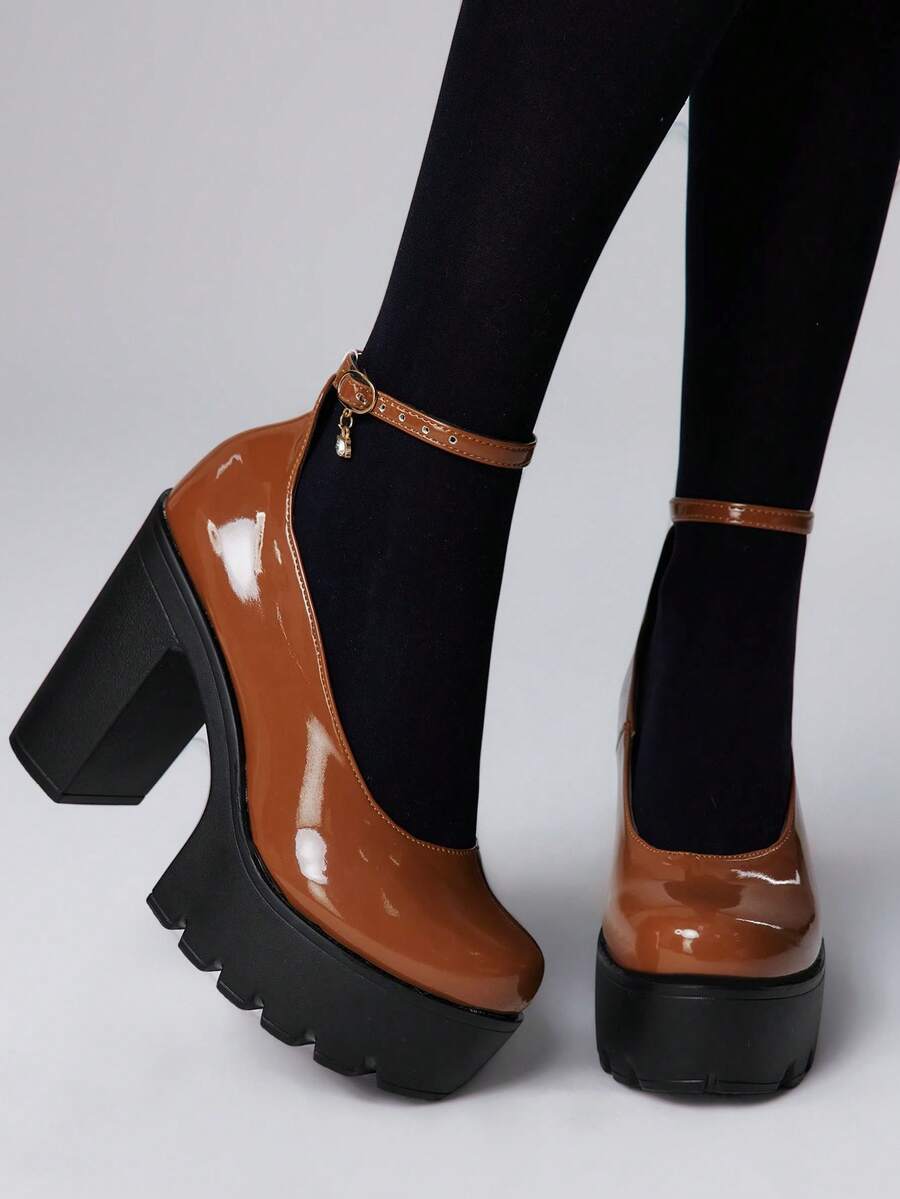 ROMWE Sapatos de Salto Alto Femininos Elegantes, Versáteis e à Prova d'Água - Amarelo - Visão 1