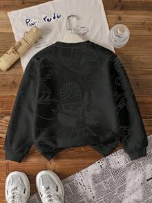 THE POWERPUFF GIRLS X SHEIN Tween Girl Casual Blossom, Bubbles, Buttercup Pattern Crew Neck Sweatshirt, Autumn - White - View 2