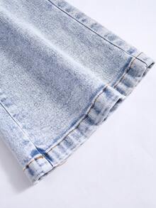 Tween Girls Jeans, Versatile Casual Flare Leg Jeans With Distressed Wash, Elastic Waist, Suitable For Spring, Summer, Autumn, Winter