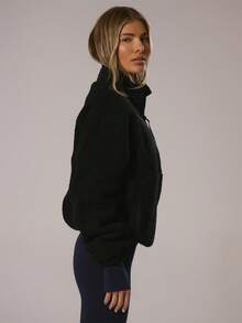 Musera Sport Sport Oversized Half Zip Fleece Padel Autumn Fall Winter Activewear Sport Gym Workout Explorer - Black - View 3