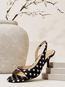 SHUZIA 女士极简波点印花露跟细高跟凉鞋 - 黑色 - 查看 3