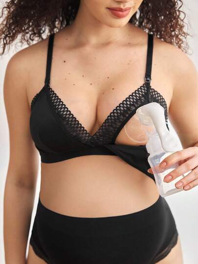 Moonlight&Mama 1件装女士黑色舒适哺乳文胸，无钢圈提拉支撑，孕妇内衣