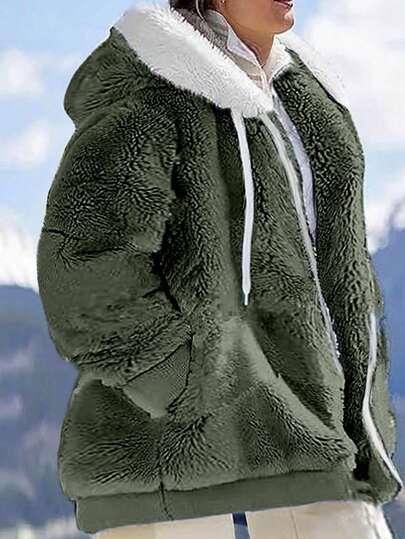 INAWLY Chaqueta de manga larga con cuello de piel de contraste de unicolor para mujer talla grande, para el Día de Acción de Gracias, invierno