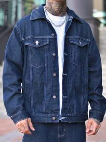 Devon Thys Men's Fashionable Casual Street Style Denim Jacket, Versatile Young Streetwear College Jacket, Fall - Dark Wash - View 5