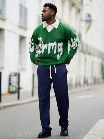 Heavens Edit Herren Collegestil Patchwork Strickpullover mit Polokragen, geeignet für Herbst und Winter