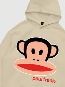 ROMWE MEN Paul Frank X ROMWE Men's Casual Monkey Print Loose Fit Hooded Sweatshirt, Autumn - Apricot - View 4