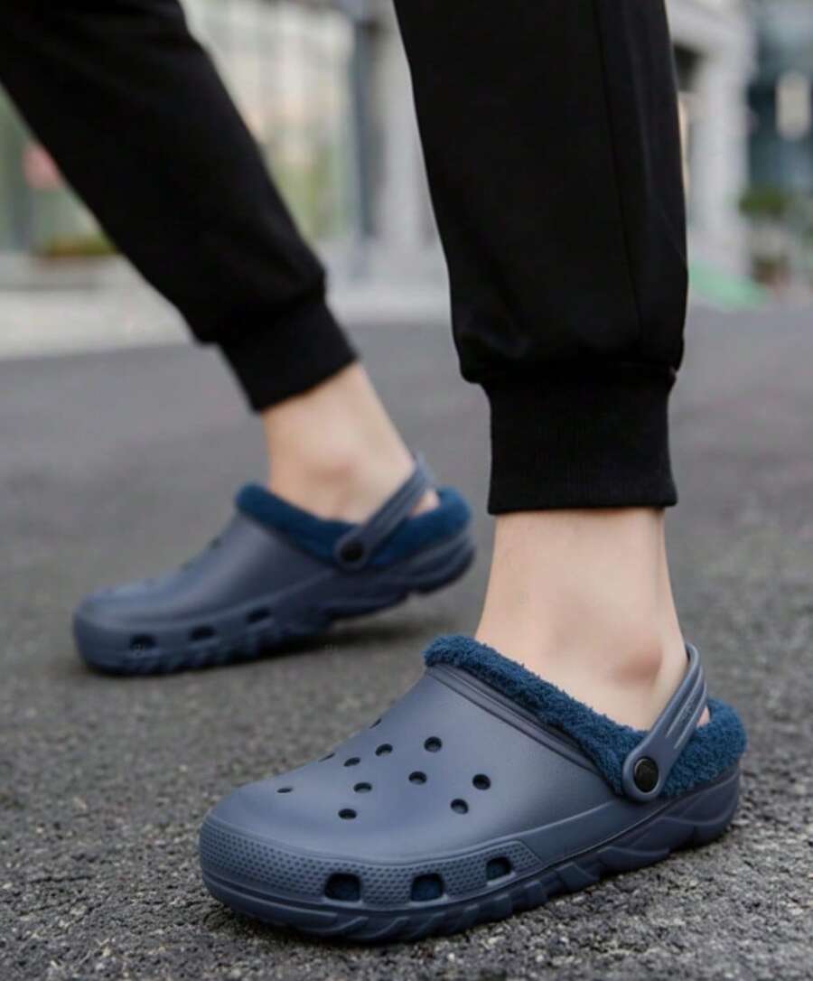 Zueco de hombre cálido diseño acolchado punta redonda talón abierto estilo casual para hogar y oficina - Azul Marino - Ver 1