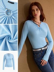 MOTF PREMIUM RING DETAIL SLIM FIT TOP - Baby Blue - View 7