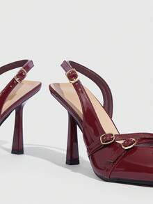 CUCCOO SZL Tacones altos de moda versátiles de uso diario con diseño de hebilla y punta afilada para mujer - Burdeos - Ver 5