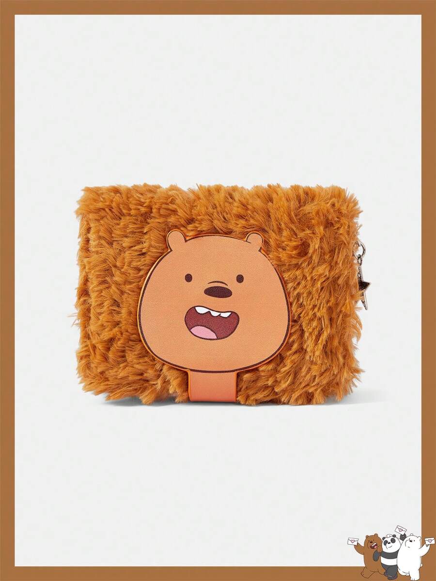 We Bare Bears X SHEIN Una cartera de cambio portátil y linda con una estrella de peluche amarilla de cinco puntas y una lengüeta de extracción - Marrón - Ver 1