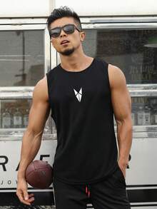 Manfinity Sport Corelite 男士几何图案休闲夏季运动背心篮球服男士“我爱我的男朋友”图案男士T恤男士慢跑裤