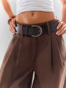 Glamine Quần dài thường ngày bằng cotton hữu cơ màu nâu dành cho nữ có thắt lưng đen, quần dài công sở thanh lịch màu nâu dành cho nữ - Cà phê nâu - Xem 2