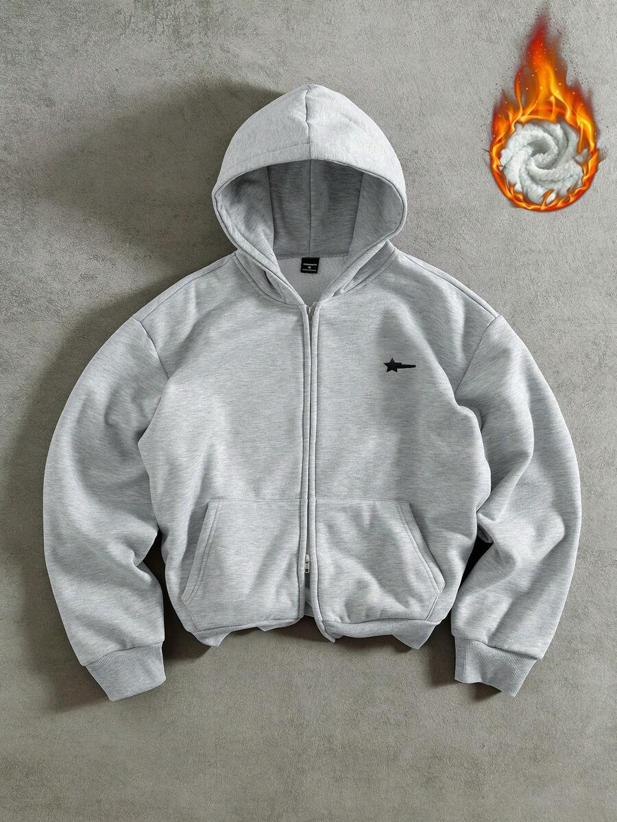 PAVTROS Men's Thermal Lined Casual Versatile Zip-Up Hoodie, Autumn/Winter Hoodie Streetwear Zip Up Grey Zip Up Hoodie