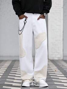 Manfinity Roughcore Men's Patchwork Pocket Loose Casual Wide Leg Jeans For Boyfriend & Husband - Multicolor - View 8