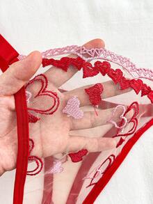 PetitDoll Set de 2 piezas de lencería sexy de talla grande con corazón rojo transparente - Rojo - Ver 7