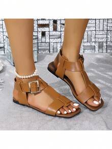 Women Flat Sandals - 棕色 - 查看 4
