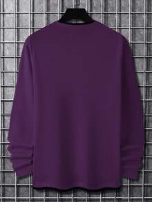 Manfinity Homme Men Solid Color Minimalist Casual Crew Neck Long Sleeve T-Shirt, Fall - Purple - View 2