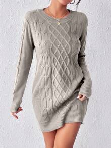 Rafferiza Women's Twist Knit Sweater Dress For New Year Clothes - Light Grey - View 5