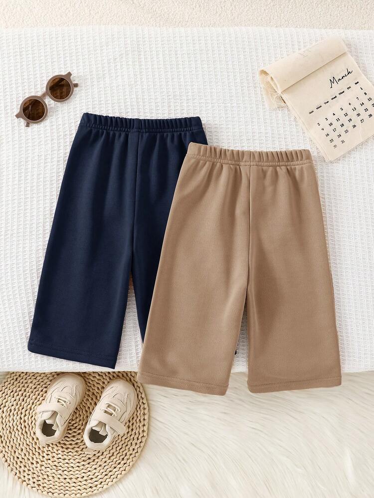 SHEIN 2pcs Baby Boys Grey & Black Thermal Lined Loose Wide Leg Pants, Contrast Drawstring Waist, All-Match Versatile Casual Wear For School, Home, Outings, Fashionable For Autumn/Winter Long Baby Shorts For Boys - Multicolor - View 2