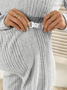 SHEIN Maternity Clothes Nursing Two-Piece Set Spring And Summer Pregnant Clothes Gray Maternity Two-Piece Set: Top + Straight-Leg Maternity Pants - Slim Fit, Soft, Comfortable, And Casual - Grey - View 5