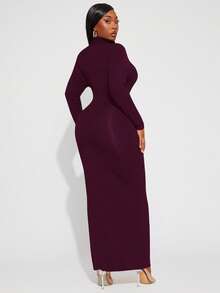 Radiana Vestido Básico Diário Elegante e Sexy para Mulheres Plus Size, Gola Alta, Modelagem Justa, Adequado para Uso Diário e Apresentações de Música Country - Vinho - Visão 2