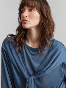 Ontre 女士宽松圆领二合一长袖T恤，都市通勤商务休闲风，秋冬季