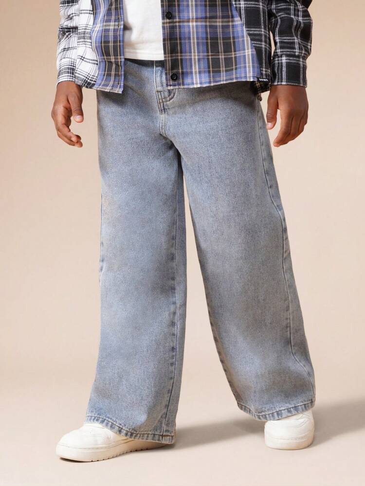 Wide Leg Denim Jeans With Back Text