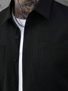 Manfinity Homme 男士秋冬小格纹经典双口袋长袖衬衫搭配弹力抽绳长裤两件套，适合休闲、办公、居家、聚会、约会、商务、驾车或骑行等各种场合，正式或非正式皆宜，自用或送礼皆宜。 - 黑色 - 查看 5