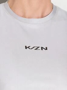 KIZN 高光泽修身运动T恤短袖圆领训练上衣健身房运动服 - 銀色 - 查看 4