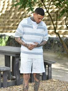 Devon Thys Quần short đi biển Jacquard có túi rút eo thường ngày cho nam, mùa hè - trắng - Xem 4