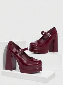 CUCCOO SZL Women's Fashion Black Mary Jane Platform Thick High Heel Pumps, Suitable For Commuting, Dating, Party, Holiday Events For Christmas - Burgundy - View 6