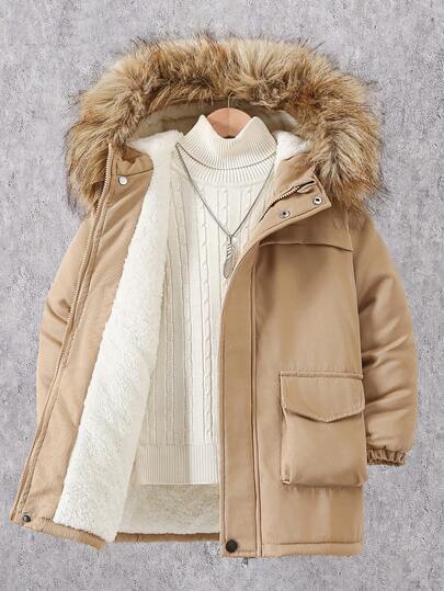 SHEIN Vacaura 男童拉链保暖连帽休闲冬季外套