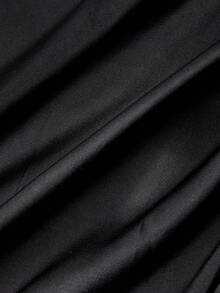 SHEIN MOD Vestido con mangas de unicolor con pliegues y envolvente frontal para damas - Negro - Ver 4