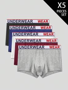 EasyFave 5pcs/Pack Men's Letter Waistband Casual Boxer Briefs - Multicolor - View 1