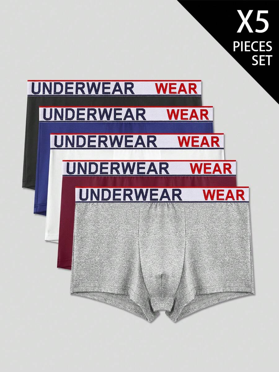 EasyFave 5pcs/Pack Men's Letter Waistband Casual Boxer Briefs - Multicolor - View 1