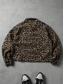 PAVTROS Men's Leopard Print Long Sleeve Zip Front Loose Casual Shirt Pick Jacket Vintage Jacket Leopard Shirt Cheetah Print Shirt Zip Up Sweater