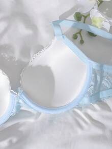 DelicateAllure Women's Color Block Lace Patchwork Camisole Bra Lace Bracute Bras - Baby Blue - View 4