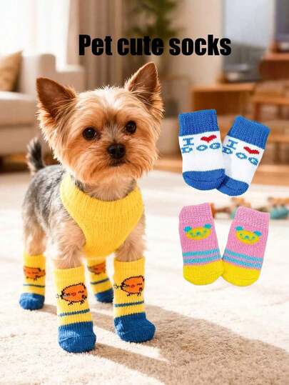 PETSIN Anti Slip Skid Bottom Lovely Puppy Dogs Pet Knits Socks Cute Pet Fashion Pets Dogs Socks For Cats Dog Toy Supplies
