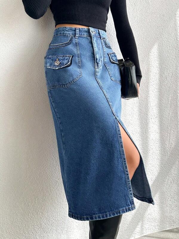 ZYANYA Faldas de mezclilla dama falda de mezclilla mujer falda cargo falda mezclilla para mujer falda mezclilla