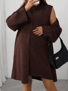 SHEIN Maternity Casual Sleeveless Knit Dress & Cardigan Set, Autumn/Winter