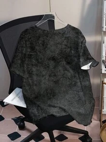 THE POWERPUFF GIRLS X SHEIN Plus Size Women Summer Casual Street Chic Cute Cartoon Letter Graphic Washed T-Shirt - White - View 2